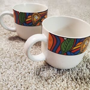 VTG 1991 Vitromaster Metropolitan Coffee Mug Pair | Pop Art Deco Stoneware